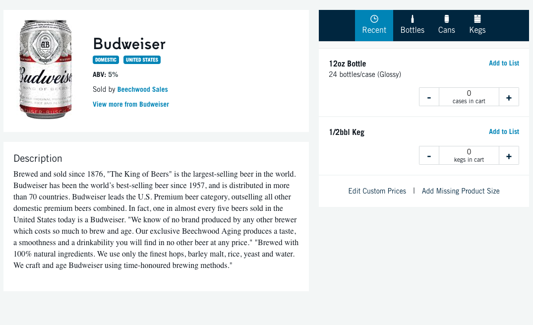 for Beverage Ordering from Breakthru Beverage